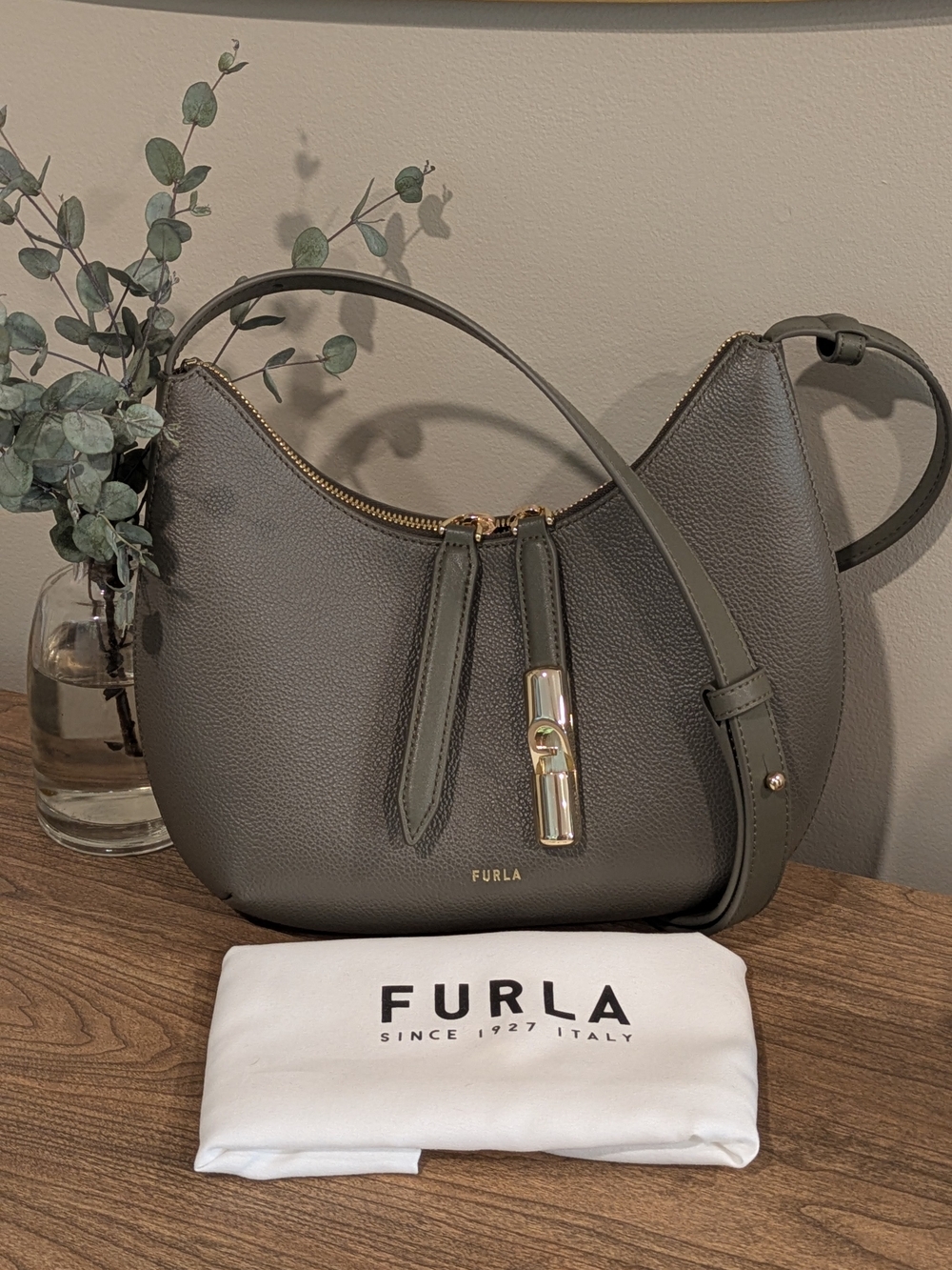 NEW Furla Green Leather Shoulder Bag